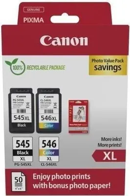 Immagine prodotto di Confezione cartucce d'inchiostro + carta fotografica, CANON PG-545XL nero, CL-546XL colore, alta capacità, per PIXMA TR4550, TS205, MG2555S