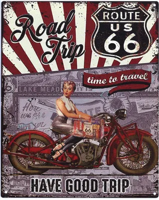 Zdjęcie produktu dla Dekoracyjny blaszany znak Moritz Road Trip Route 66 retro metalowy pomysł na prezent w stylu vintage do dekoracji