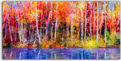 Produktbild von Coloray Canvas 100x50  Wandbild Leinwand Bilder Deko T-Shirts wasser bunte Herbst Wald