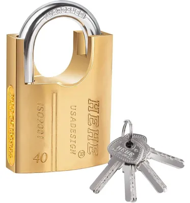 Productafbeelding van Messing hangslot, 4 sleutels, geschikt voor kastjes, versterking, 40 mm