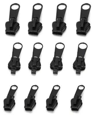 Produktbild von 12-teiliges Universal-Reißverschlusskopf-Reparaturset als Ersatz für DIY-Jacken, Jeans, Hosen, Mäntel, Geldbörsen, Schwarz