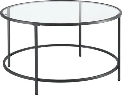 Obrázok produktu pre Konferenčný stolík Kouvola Sklenený stolík Oceľový rám Sklenený stolík 84 x 45,5 cm Obývačkový stôl Konferenčný stolík čierny