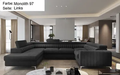 Produktbild von Wohnlandschaft Linus mit Schlaffunktion Bettkasten Samtstoff Monolith Schwarz Links