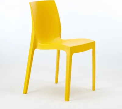 A yellow chair on a white background.
