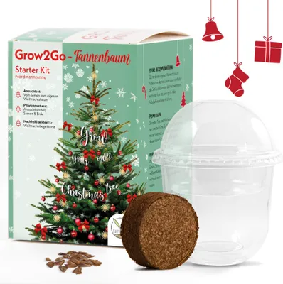 Produktbild von GROW2GO Dein eigener Weihnachtsbaum zum selber Pflanzen - Starter Kit Anzuchtset aus Mini-Gewächshaus, Nordmanntanne Samen & Erde