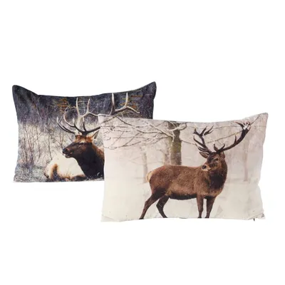 Produktbild von 2er-Set Kissen "Palco" mit Hirschmotiv im Wald-Design, 60x40 cm - Naturinspirierte Wohnakzente