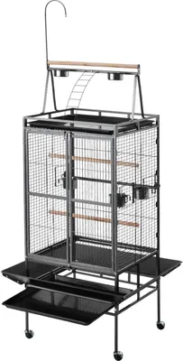 Obrázek produktu pro SucceBuy Velká kovaná klec pro ptáky, 830x790x2100 mm, s otevřenou horní částí, bidýlky, odnímatelným podnosem a plastovými krmítky - ideální pro kakadu, papoušky mniší a papoušky šedé
