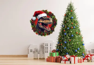 Dinosaurier im Weihnachtskranz – Decords Wandtattoo, Produktansicht 1
