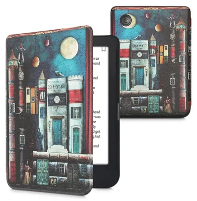 Produktbild von kwmobile Schutzhülle für Kobo Clara 2E / Tolino Shine 4 Hülle - eReader Flip Case mit Auto Sleep Funktion - Buch Stadt mit Mehrfarbig