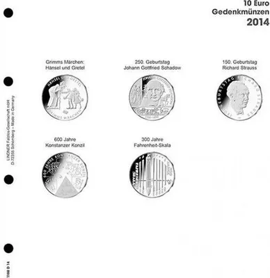 Produktbild von Lindner 1108D14 Vordruckblatt 10 Euro Gedenkmünzen 2014 Deutschland