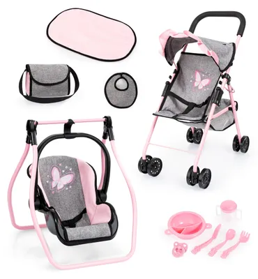 Immagine prodotto di Set passeggino per bambole con accessori - Carrozzina per bambole con borsa a tracolla
