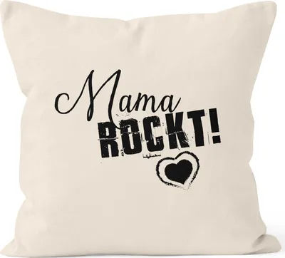 Produktbild von Kissenbezug Mama rockt Geschenk für Mutter Muttertag 40x40 Baumwolle MoonWorks® natur unisize