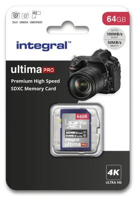 Image de Carte mémoire Integral INSDX64G-100/70V30, 64 Go, SD, UHS-I, 100 Mo/s (lecture), 50 Mo/s (écriture), Classe 3 (U3)