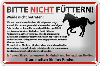 Produktbild von Blechschild Hinweis 18x12cm Bitte nicht füttern Pferde