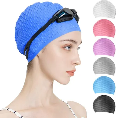 Produktbild von Silikon-Badekappe, bequeme Badekappe, ideal für lockiges, kurzes, mittellanges und langes Haar, Badekappe für Damen und Herren, Badekappen, die die Frisur in Form halten