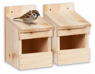 Produktbild von Relaxdays Halbhöhle Nistkasten, 2er Set, Amsel & Star, große Öffnung, HBT: 20 x 12 x 15,5 cm, Nisthilfe, Holz, natur