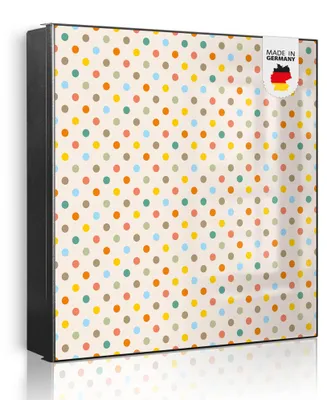 Produktbild von banjado Schlüsselkasten aus Metall, 30x30cm groß mit 32 Haken, als Magnettafel nutzbar, Korpus schwarz, Anschlag links, Bunte Punkte [SKG2 11360]