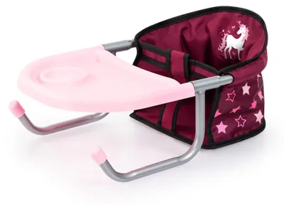 Produktbild von Bayer Design 65823AA Puppen-Tischsitz mit integriertem Esstablett, Sitz für Puppen, Puppenzubehör, bordeaux, Einhorn