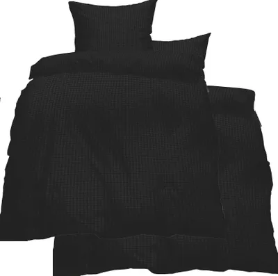 Produktbild von 4-tlg. Seersucker Bettwäsche 2x 135x200 + 2x 80x80 cm, uni einfarbig, schwarz, Reissverschluß, bügelfrei, Microfaser