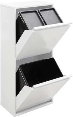 Productafbeelding van CR401-B Recyclingcontainer | Afvalcontainer in Staal | 3 Compartimenten 11+11+23 L (45 L) | Binnenemmers voor PMD en GFT | Recyclebak voor Afvalscheiding | Afvalbak voor Keuken | Wit