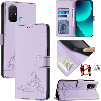 Produktbild von Leder Hülle für Xiaomi Redmi 12C /Redmi 11A Süße Katze Flip Case Brieftasche Schutzhülle mit Standfunktion Lila