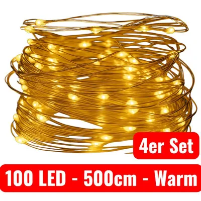 Produktbild von 4 Set LED Lichterkette Drahtlichterkette Weihnachten Batterie 100 LEDs 500cm