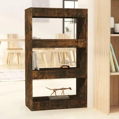 Produktbild von Bücherregal mit 3 Fächern, Wandregal, Standregal, Büroregal, Raumteiler, Räuchereiche, Spanplatte, 60x30x103 cm