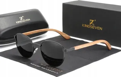 Obrázek produktu pro Kingseven - Sluneční brýle - pánské - Uv400 - Sportovní - Černé čočky - Dřevěný rám