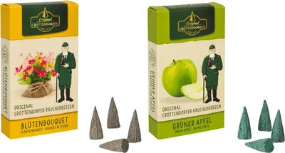 Produktbild von Crottendorfer Räucherkerzen 2er Set - Grüner Apfel / Blütenbouquet - je 24 Stück der Größe M (Standard)