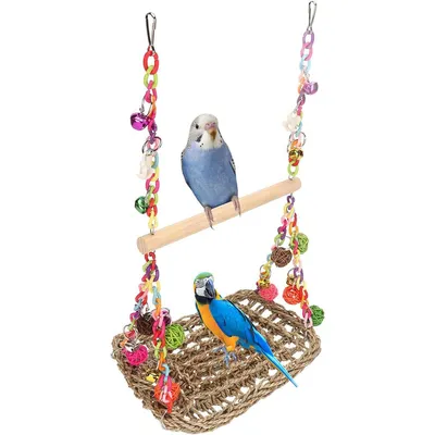 Produktbild von Vogelspielzeuge, Wellensittich Spielzeug, Papagei Spielzeug, Wellensittich Schaukel Vogelkäfig Zubehör Vogelspielzeug Naturholz Hängematte, 30x20x48cm