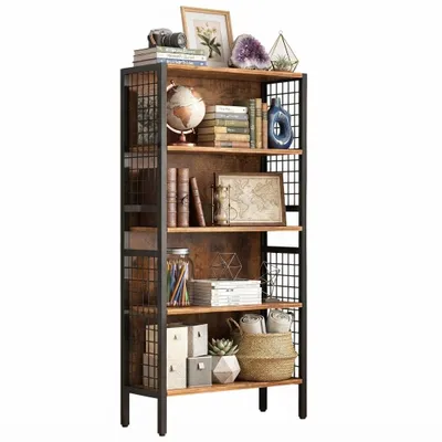 Image de Étagère sur pied élégante au style industriel, en bois rustique