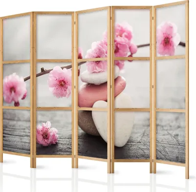 Obrázok produktu pre Japonský paraván 225x172 cm 5-dielny sivý