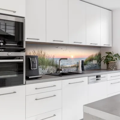 Produktbild von Dedeco Küchenrückwand Motiv: Dünengras V5, 3mm Aluminium Alu-Platten als Spritzschutz Küchenwand Verbundplatte wasserfest, inkl. UV-Lack matt, alle Untergründe, 280 x 60 cm