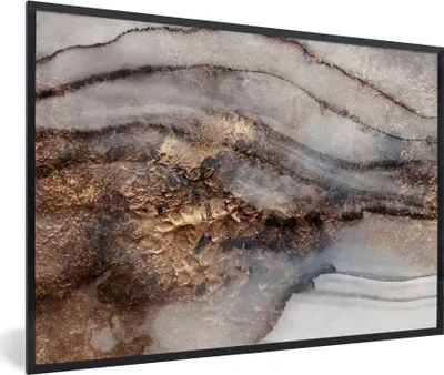 Produktbild von MuchoWow® Gerahmtes Poster Sturm - Gold - Abstrakt 60x40 cm - Poster mit Schwarzem Bilderrahmen Wandposter Rahmen Foto Bilder - Printing - Wanddeko Schlafzimmer