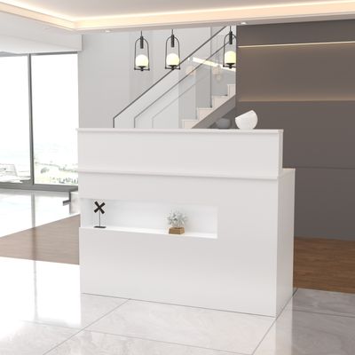 Empfangstheke mit LED-Beleuchtung, Tastaturschublade, Rezeptionstresen, Verkaufstheke, weiß, 100 x 120 x 50 cm