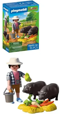 Imagen del producto de PLAYMOBIL: Granjero con cerdo de raza Lanarkshire