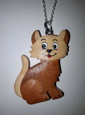 Produktbild von Kette mit Holzanhänger Katze, Ketten Modeschmuck Tiere Tier Kätzchen