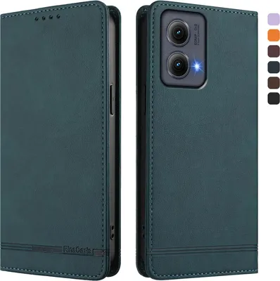 Image de Etui pour Motorola Edge 2024, étui rétro en cuirPolyuréthaneavec support et fentes pour cartes de crédit Vert
