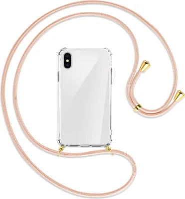 Produktbild von Handykette Backcover-Schutzhülle mit Band (Metall goldfarben) für Apple iPhone X / XS / 10 - rose peach