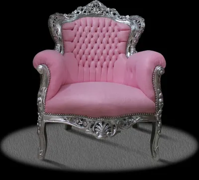 Produktbild von Barocksessel Barock Sessel Barockstuhl Armlehne Pink Rosa Silber Stoff Esszimmer Wohnzimmer Büro Flur Schminkstuhl Klassisch Barock Stuhl Premium Luxu
