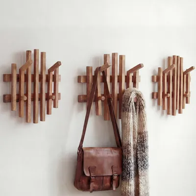 Image de MCA Jeu de 3 portemanteaux HWC-P57, portemanteau mural Portemanteau en bois, bois massif chêne