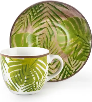 Immagine prodotto di Excelsa set di 6 tazze da caffè espresso con piattini Foliage in porcellana 7 cl colorata