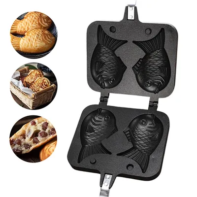 Produktbild von Antihaft-Waffeleisen, Haushalts-Waffeleisen in Fischform, Aluminiumlegierung, Backform, Anti-Verbruehungsgriff, Waffelpfanne