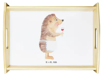 Produktbild von Mr. & Mrs. Panda Serviertablett Igel Wein - Weiß - Geschenk, Weißwein, Deko Tablett, Weinglas, Holztablett, Weinliebhaber, Rotwein, teetablett, Spruch, Lustige Sprüche