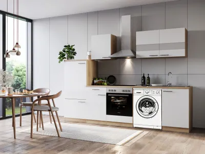Produktbild von Küche Küchenzeile für Unterbau Waschmaschine Eiche Weiß Merle 280 cm Respekta