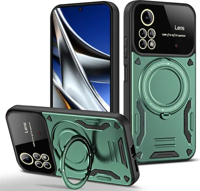 Produktbild von Rüstung Handyhülle für Xiaomi Poco X4 Pro 5G Dual-Layer Ringhalter Ständer Hülle Grün