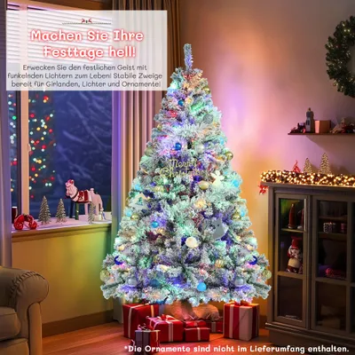 Image de Arbre de Noël artificiel de 183 cm, sapin enneigé avec 250 lumières LED multicolores pour la maison, le bureau, la décoration de fête