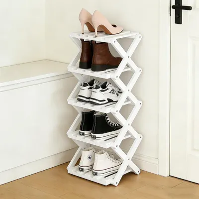 Image de Étagère à chaussures pliable en bambou, avec 5 niveaux
