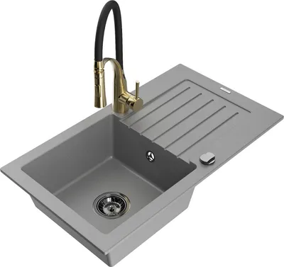Produktbild von Mexen Pablo 1 Becken-Granitspüle mit Abtropffläche und Mischbatterie Aster, Grau - 6510-71-73450-57-B