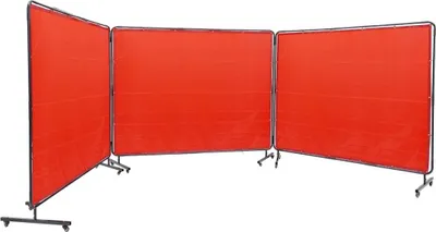 Image de Écran de soudage avec cadre, rideaux de soudage à 3 panneaux de 1,83 m x 2,44 m, écran de protection de soudage en vinyle ignifuge sur 12 roulettes pivotantes (6 verrouillables), mobile et professionnel pour atelier, rouge